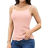 V FOR CITY Women Built-in Bra Camisoles Lace Adjustable Strap Tank Tops Ribbed Cami Undershirts