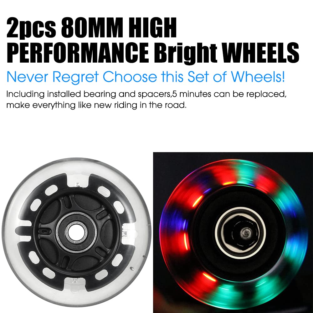 4 Pack Light Up Inline Skate Wheels 64mm 72mm 76mm 80mm Inline Wheels with ABEC-9 Bearing for inline Skate Wheels - Kick Scooter 80mm Rear Wheels Replacement