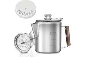 shoxil Coffee Percolator with 100pcs Coffee Filters - 6 Cups | Durable Stainless Steel Material Camping Coffee Pot| Brew Coffee On Fire, Grill or Stovetop | Ideal for Home, Camping