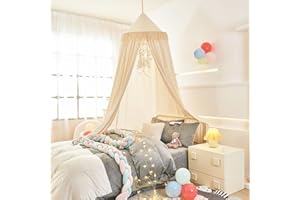 Mengersi Kids Bed Canopy with Tassel,Bed Canopy for Girls Boys Room Tent,Baby Crib Hanging Curtain-Bedroom Privacy Space Sleeping Tents Gifts,Ivory