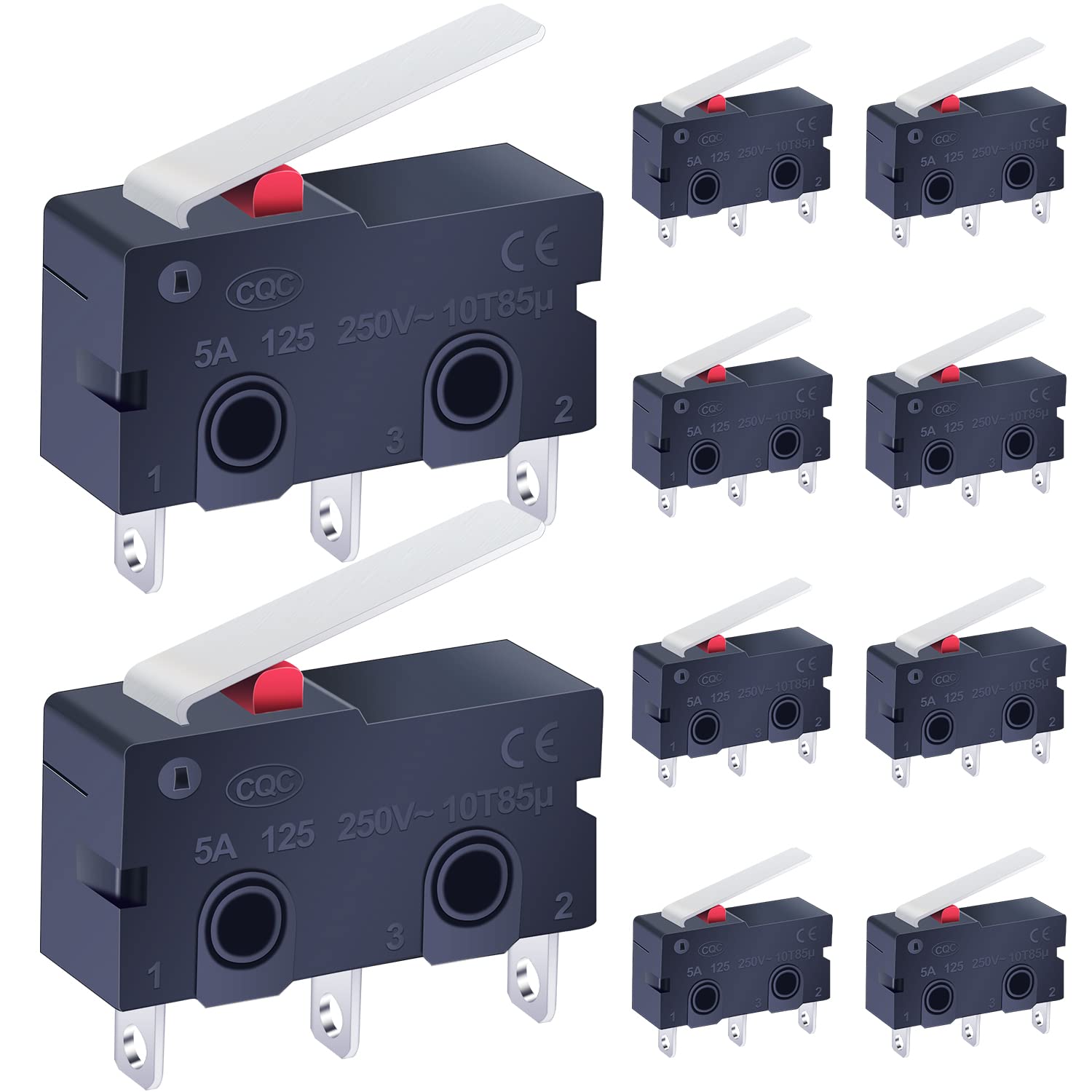 Taiss 10Pcs Mini Micro Switch AC 125-250V 5A 3 Pins Red Cherry Arcade Limit Switch SPDT 1 NO 1 NC KW11-3Z-02