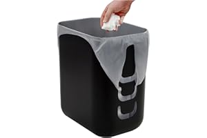 STORi Luup Bathroom Wastebasket, Secure Grocery Bags, Plastic Garbage Container for Vanity, Laundry Room, Kitchen, Office, 2.5 Gallon, Black, Made in USA