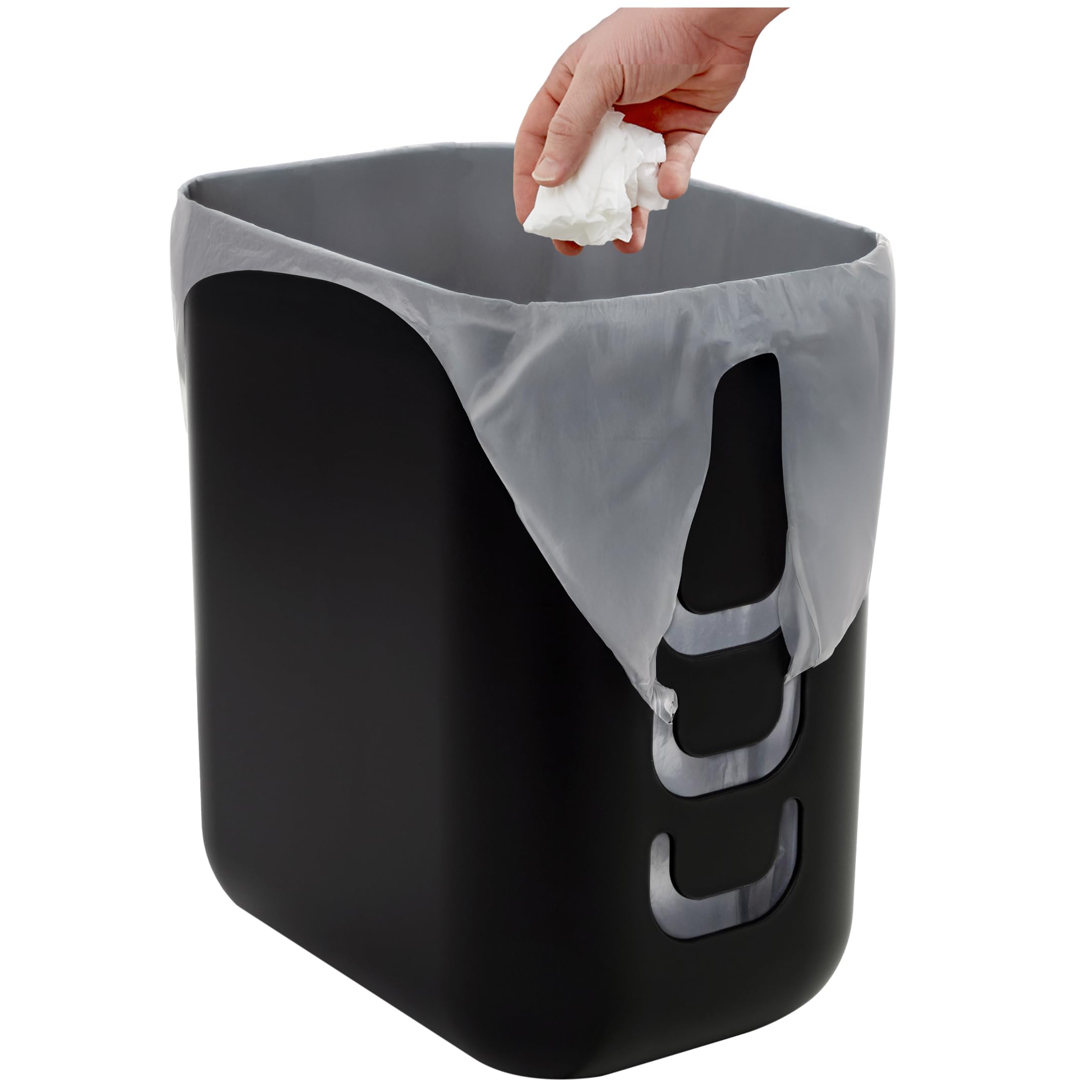 Photo 1 of STORi Luup Bathroom Wastebasket, Secure Grocery Bags, Plastic Garbage Container for Vanity, Laundry Room, Kitchen, Office, 2.5 Gallon, Black, Made in USA