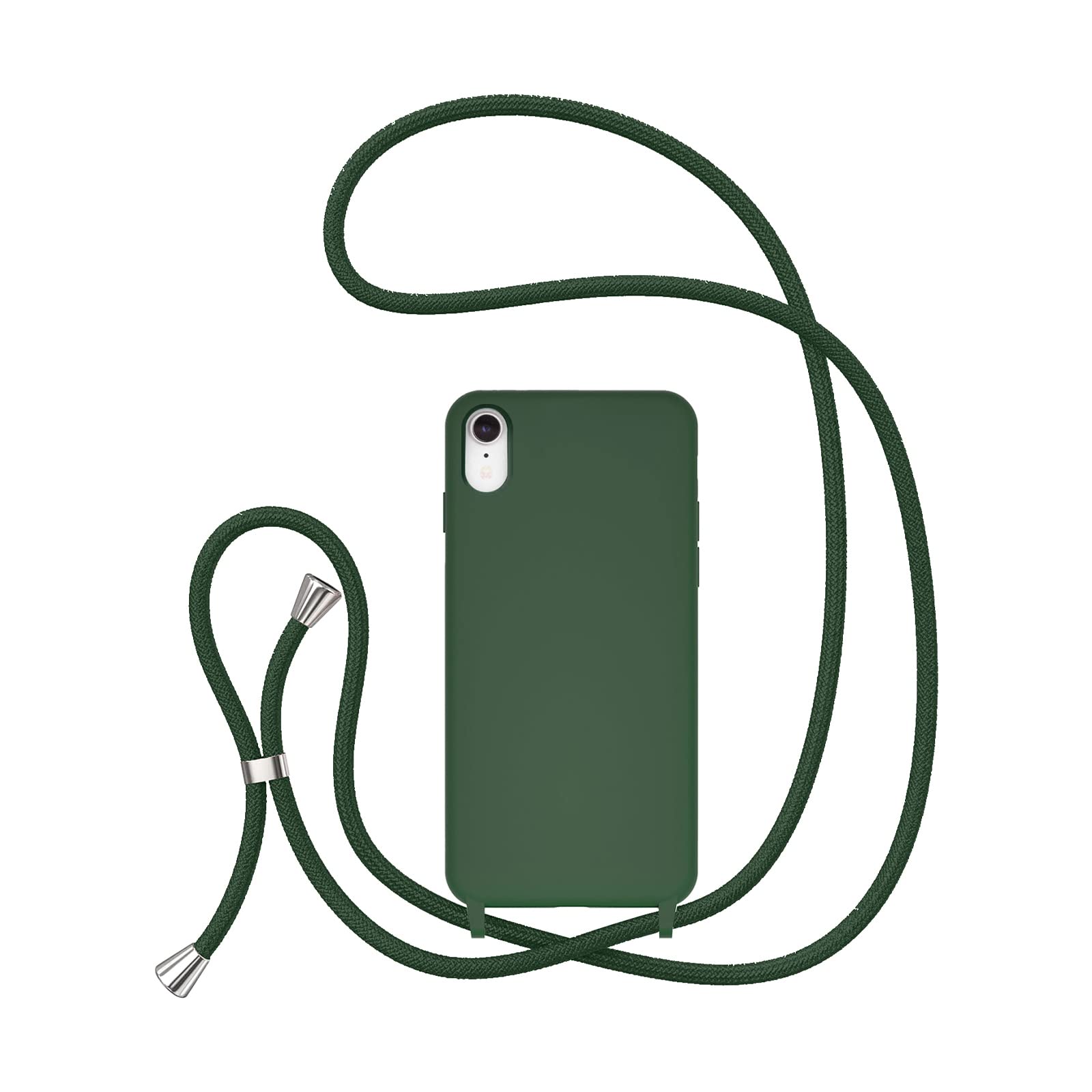 UEEBAI Crossbody Lanyard Phone case for iPhone XR, Silicone Phone Cover Necklace Cord Strap Soft Shockproof Protective Case - Dark Green