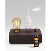 Waterless Oil Diffuser with Wood Base, Tempered Glass Bulb, 3 Color Light | 1500 Sq.Ft Cold-Air Diffusion, 32dB Whisper-Quiet, Auto shut-off, Aromatherapy Diffusers for Home Office Bedroom Yoga