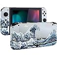 eXtremeRate DIY Replacement Shell Buttons for Nintendo Switch, Soft Touch Back Plate for Switch Console, Custom Housing Case with Full Set Buttons for Joycon Handheld Controller - The Great Wave