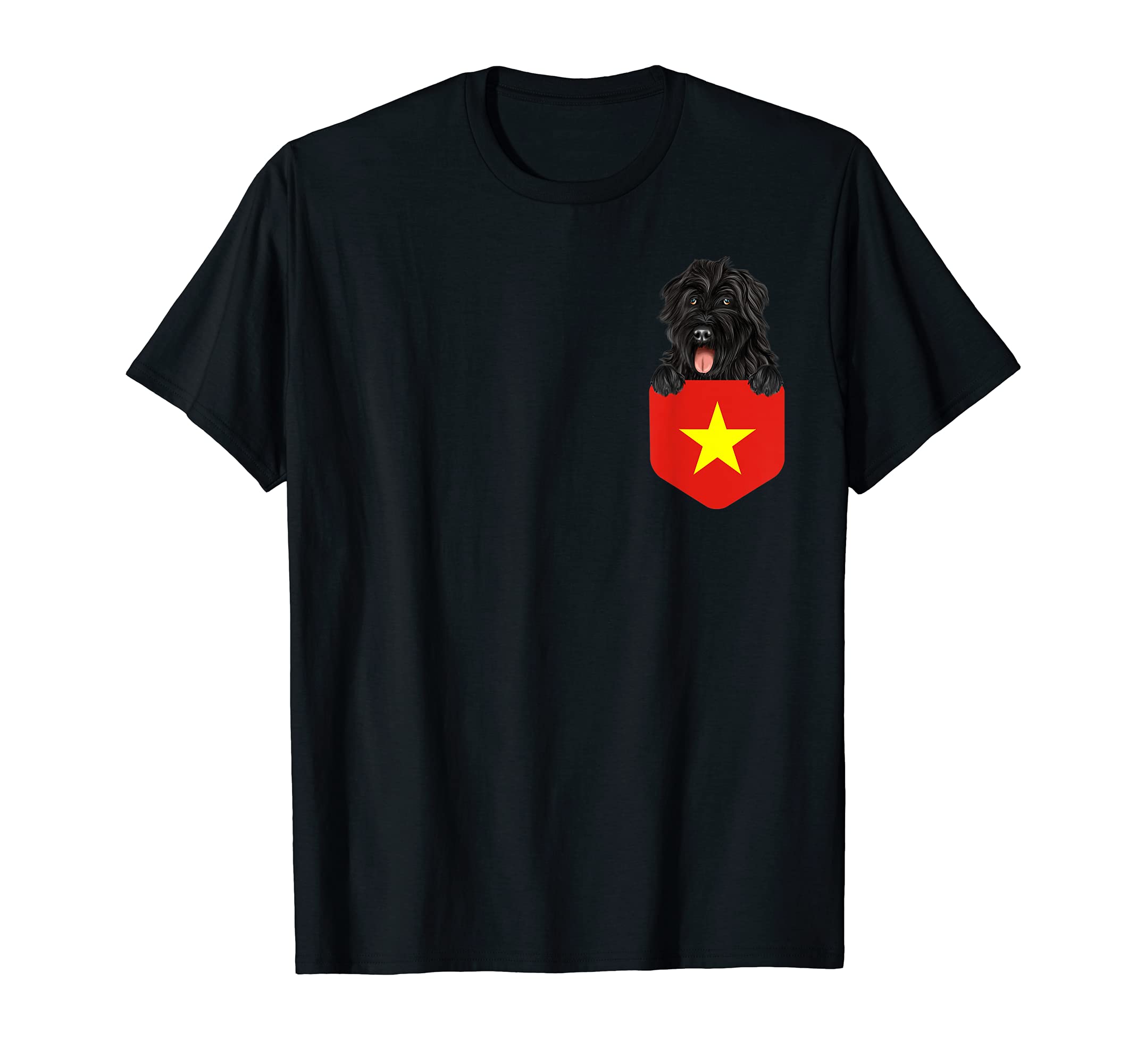 Vietnam Flag Bouvier des Flandres Dog In Pocket T-Shirt