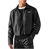 BEAUDRM Men's Faux Leather Jacket Zip Up Lightweight Crop Bomber Jacket Lapel Collar Biker Motorcycle Coat Outerwear