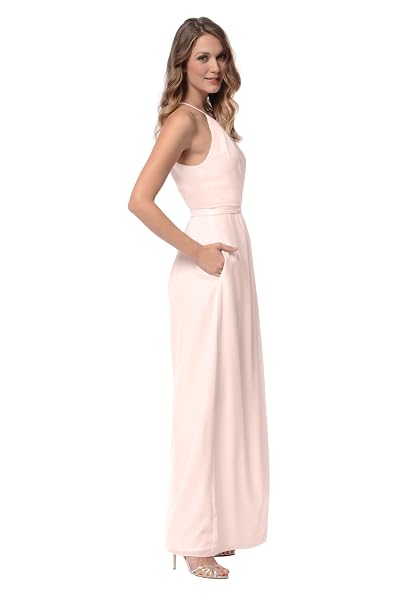 ADRIANNA PAPELL WOMENS ISABELLE CHIFFON HALTER WITH BANDED WAIST SPECIAL OCCASION DRESS, BLUSH CHAMPAGNE, 6 US