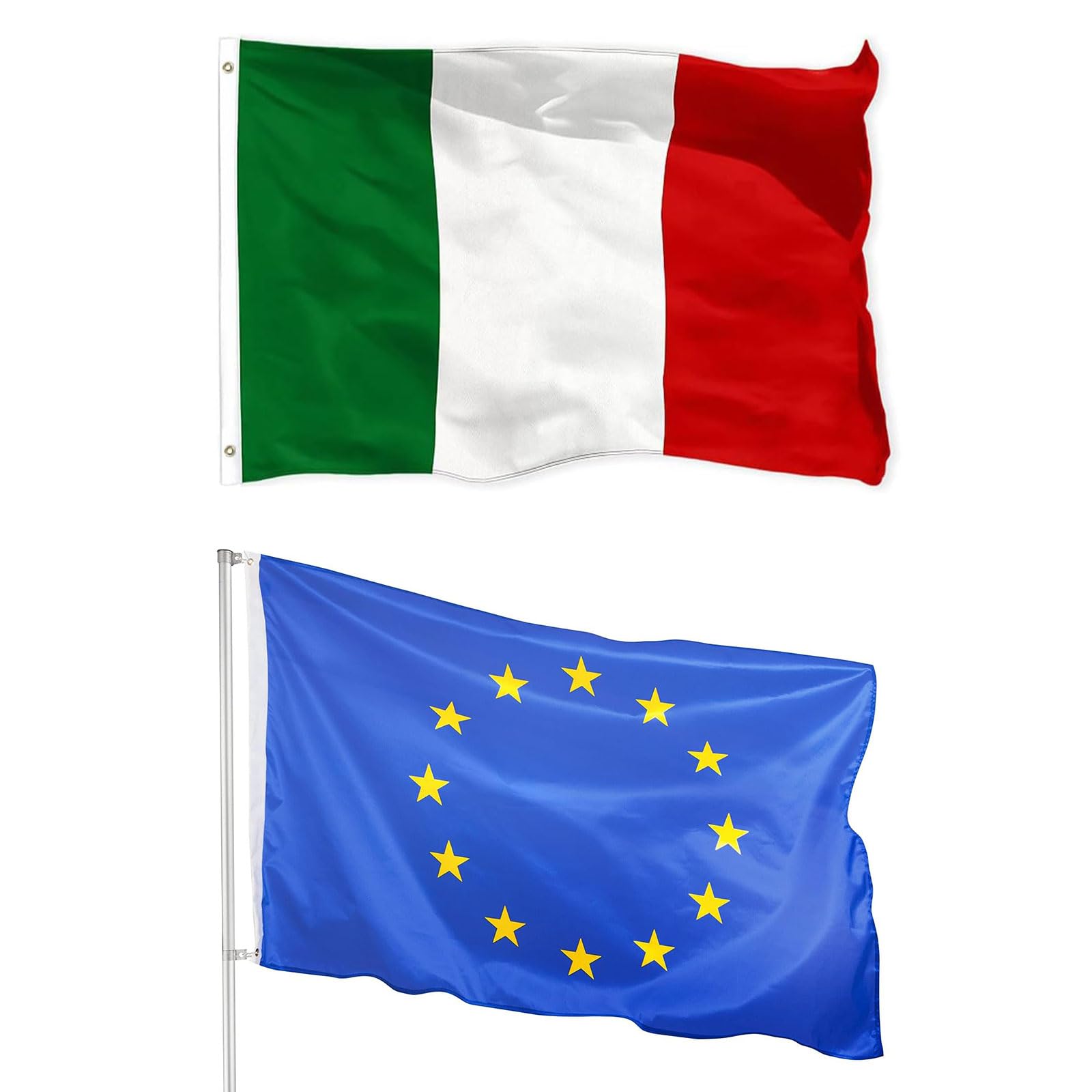 2 Flags Italia,Italy Flag,Windproof Flag,Large Flag Italy Tricolor,Italy Flag,Europe Flag,EU Decorative Flag,Sports Event,Parades Flag,2 Pieces Brass Cchielli 90x150cm