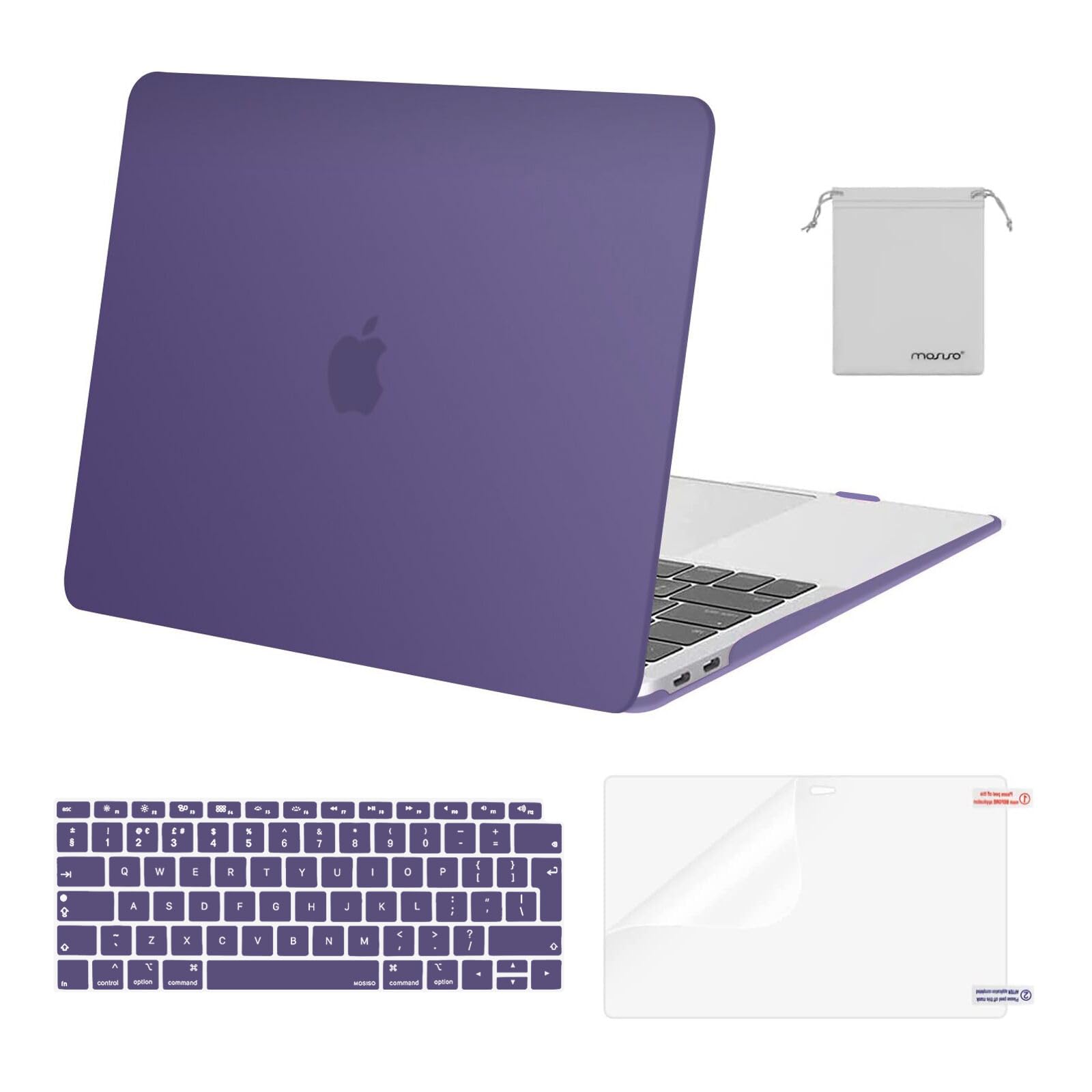 MOSISO Compatible with MacBook Air 13 inch Case M1 2021 2020 2019 2018, Hard Shell for MacBook Air M1 Case 13.3 inch A2337 A2179 A1932 & Keyboard Cover & Screen Film & Storage Bag, Imperial Purple