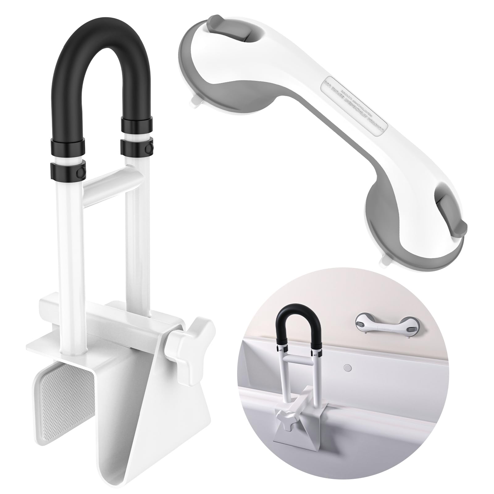 Photo 1 of Bathtub Grab Bars with Suction Grab Bars, YuanDe 20x6 Inch Adjustable Bathtub Safety Rail Height & Width, Heavy Duty Tub Handle Grab Bar, Bath Handles Clamp for Elderly Seniors Injury Disabled