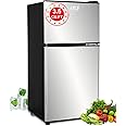 KRIB BLING 3.5 Cu.Ft Refrigerator 2 Door 7 Level Adjustable Thermostat Control Top-Freezer Refrigerator Lock Fresh Energy Saving Silver (KB03-FLS-80-SILVER)