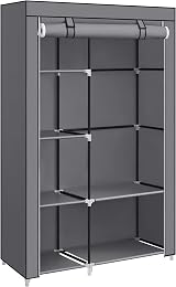 SONGMICS Fabric Wardrobe 6 Shelves Hanging Rail Grey RYG085G02 45x105x168cm