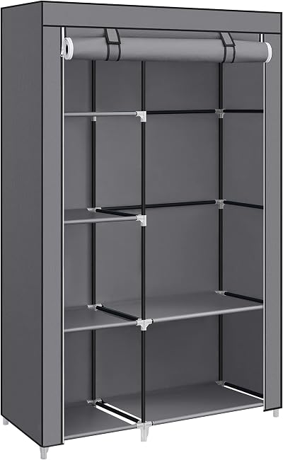 SONGMICS Fabric Wardrobe 6 Shelves Hanging Rail Grey RYG085G02 45x105x168cm