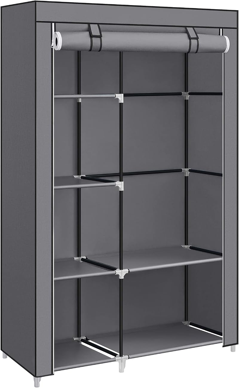 SONGMICS Fabric Wardrobe 6 Shelves Hanging Rail Grey RYG085G02 45x105x168cm