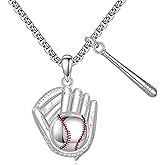 POPLYKE Baseball/Soccer/Volleyball Necklace 925 Sterling Silver Sport Necklace Jewelry for Women Men For Sports Lovers