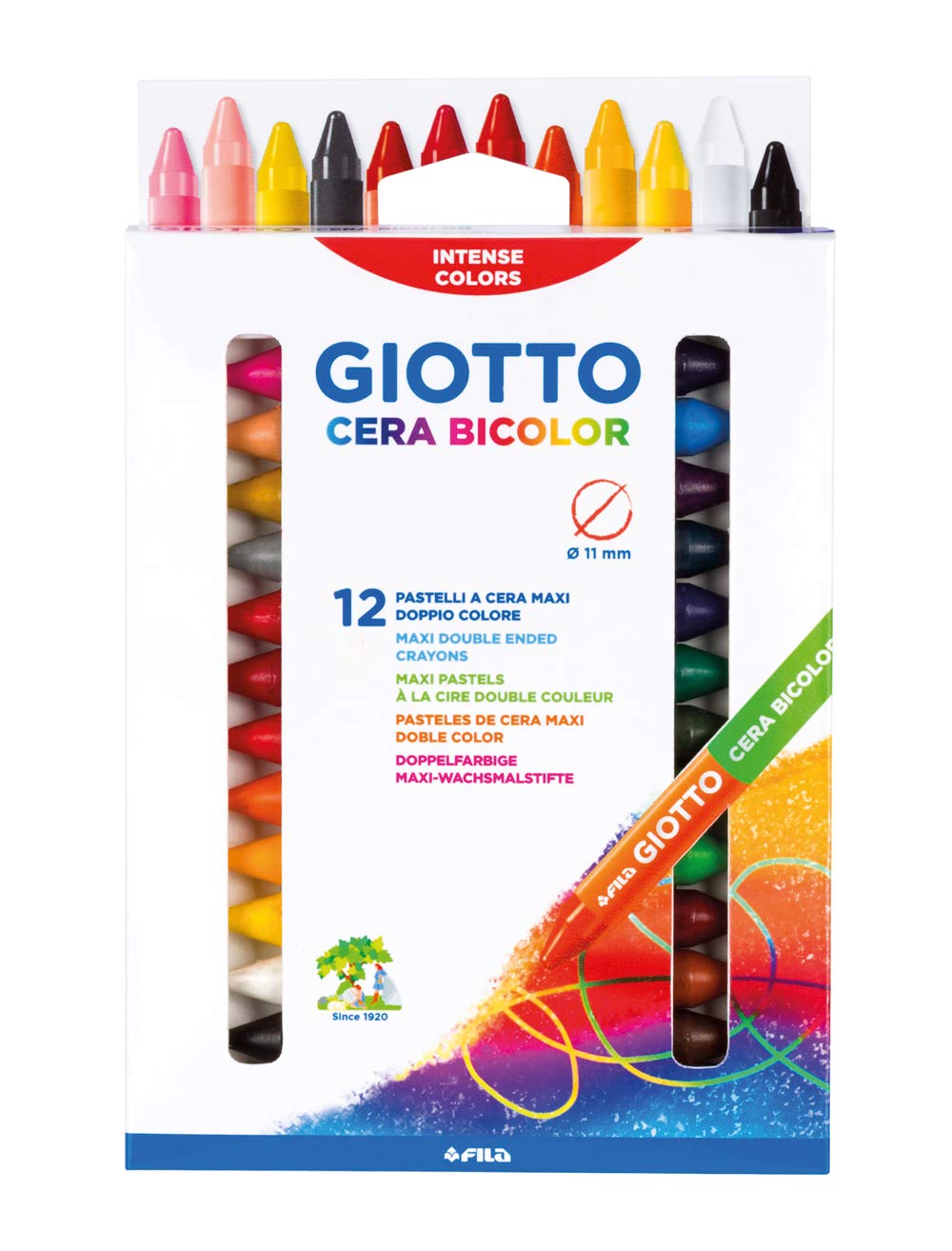 GIOTTO Cera Maxi Super Washable Duo Colour Large Wax Crayon, 12 Crayons in Assorted Colours, For Children, Party Bags & Schools
