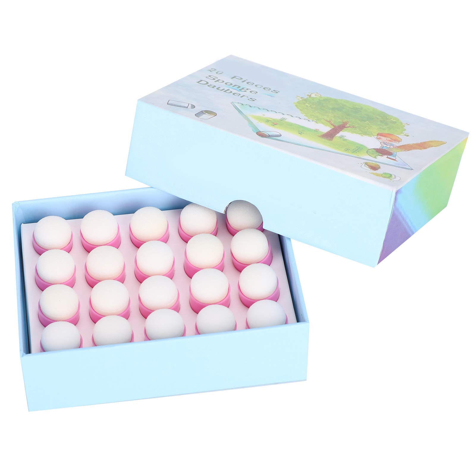 Pink20Pcs Finger Sponge Daubers School Supplies, Finger Painting Sponge SetArt Ink Craft Drawing Sponge Chalk Stamping Painting Tool School Supplies