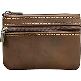 Wugebud 1 Pcs Leather 2 Zipper Coin Purse Wallet With Key Ring, Coin Organizer, Change Holder,Card Case, Leather Zipper Storage Bag for Men