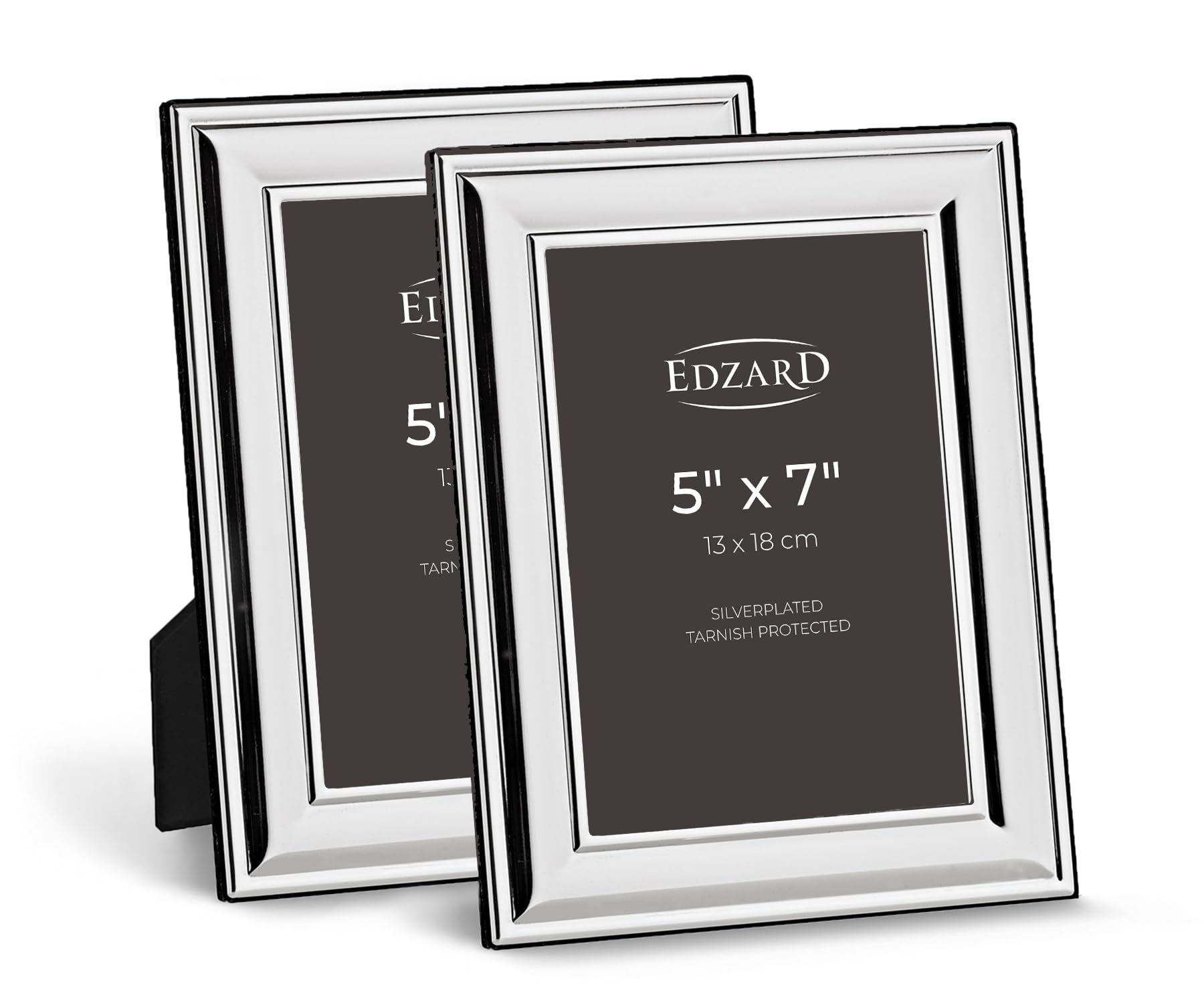 Edzard Set of 2 Silver Plated Photo Frames 5"x7" (13x18 cm) Sunset, Non-Tarnishing, High Gloss Finish, Real Glass Front & Premium Velvet Back, Portrait or Landscape Display - Elegant Wedding Gift
