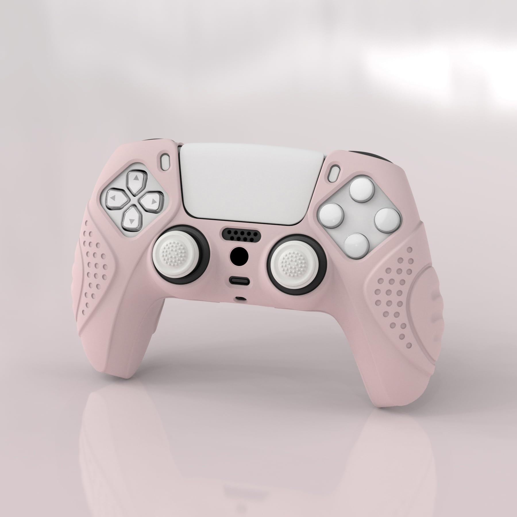 eXtremeRate PlayVital Guardian Edition Cherry Blossoms Pink Ergonomic Soft Anti-Slip Controller Silicone Case Cover for ps5, Rubber Protector Skin with White Joystick Caps for ps5 Controller