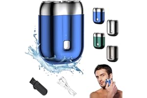 ATFIRST 2024 New Upgrade Pocket Shaver USB Mini Shavers for Men, Rechargeable Electric Mini Portable Razor, Washable Double Head Razor, Waterproof Compact Electric Shaver for Home, Car, Travel (Blue)