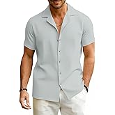 JEKAOYI Men's Short Sleeve Shirts V Neck Casual Button Down Shirt for Summer Neach Vacation