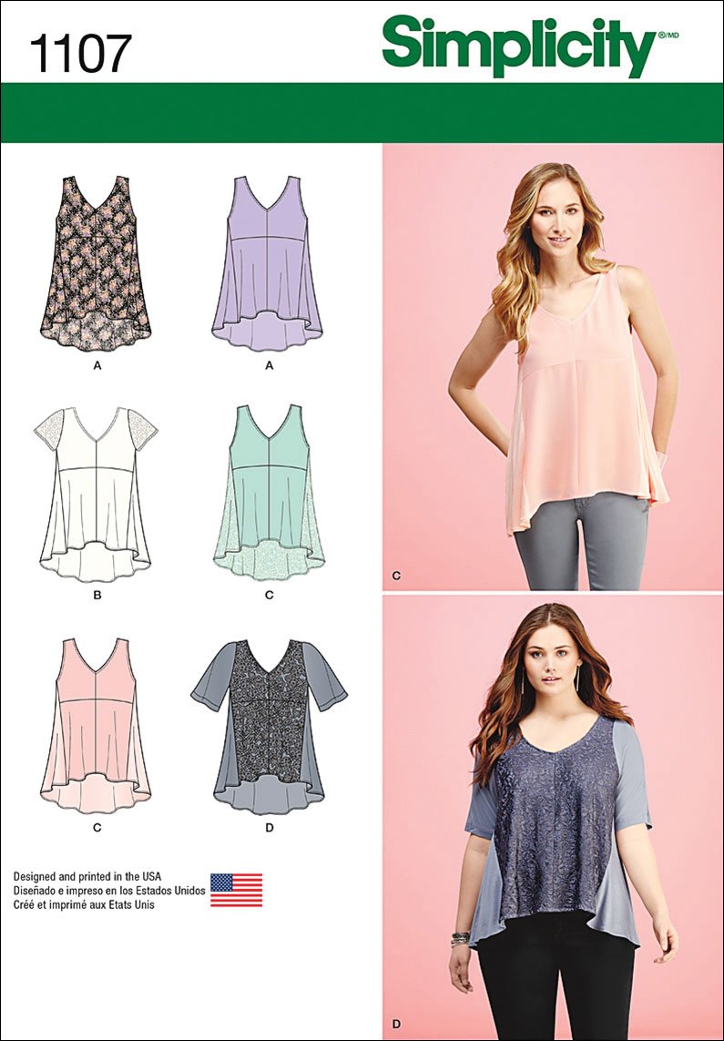 Simplicity 1107Women's Tops with Fabric Variations