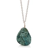 MANILATA Raw Azurite Malachite Pendant Necklace in Sterling Silver, Natural Rough Crystal Gemstone Jewelry for Women, 18 Inch Handmade Chain, Unique Boho Gift