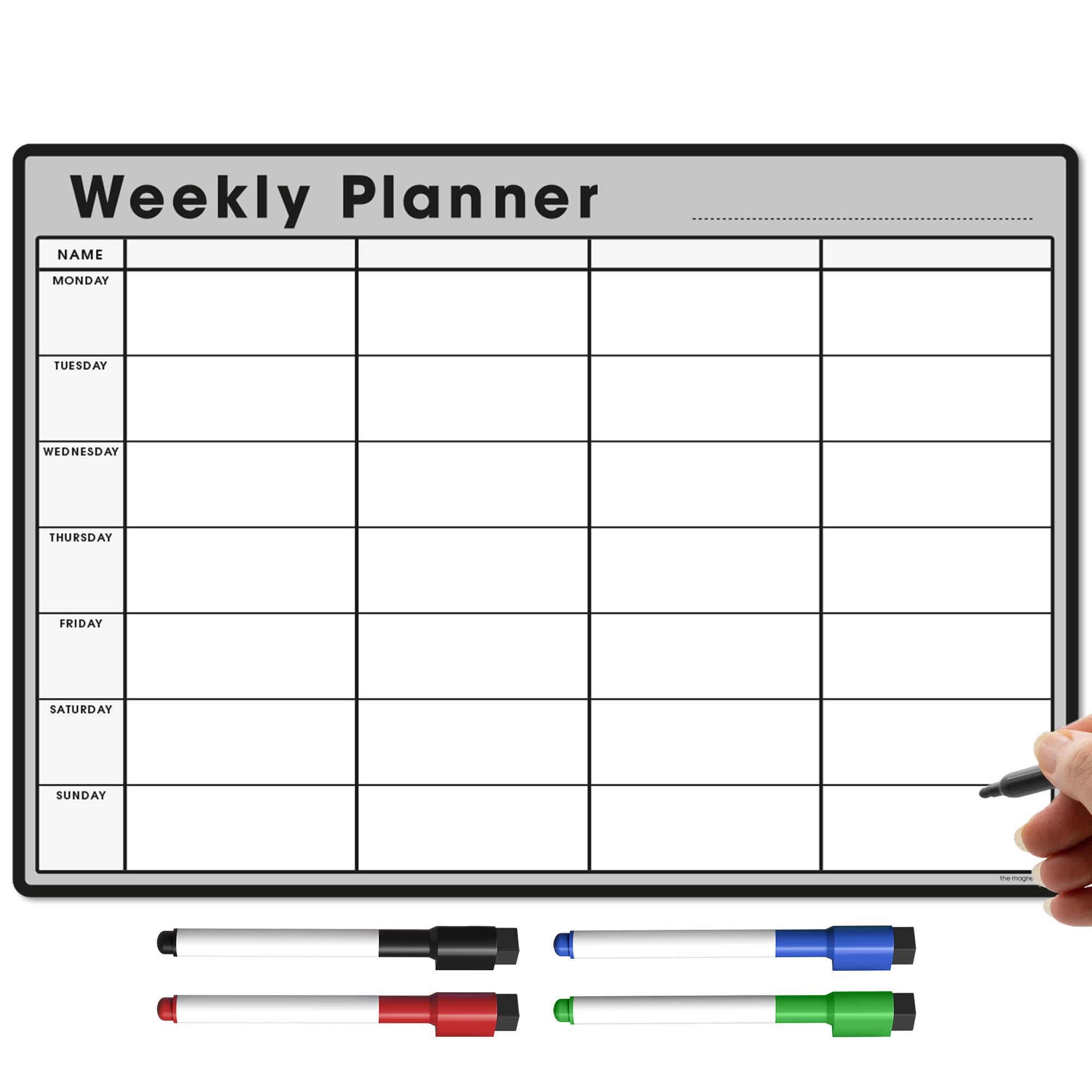 TMS Magnetic Weekly Planner and Organiser A3 | Fully Customisable Whiteboard for Family or Business Tasks and Meal Planning | with 4 Free Magnetic Dry Wipe Pen (Grey, A3) โ image 1