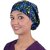 Sparkling EARTH Euro Style Riley Medical Scrub Caps - Flat Front and Roomy Back - Adjustable Cord Lock Closure - Made in USA!