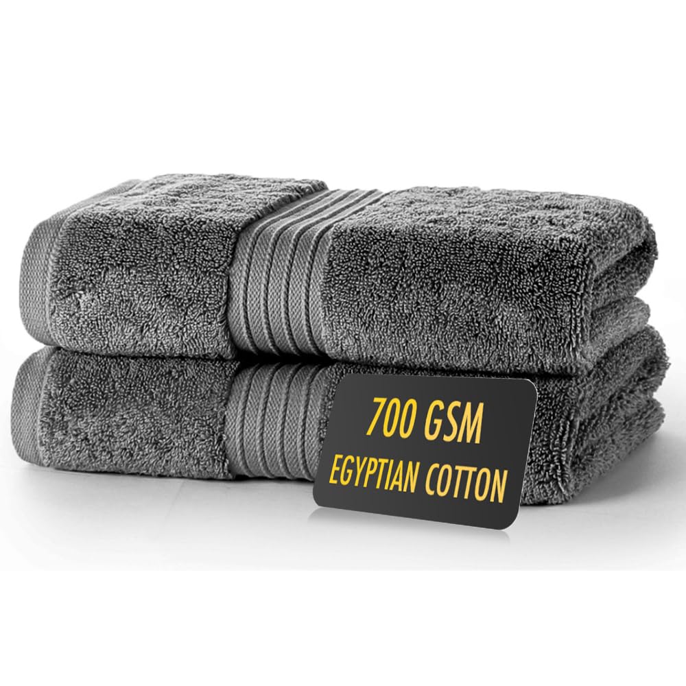ALSAP Charcoal Hand Towels Pack of 2 - Ultra Soft Super Absorbent 700 GSM Egyptian Cotton Towels - Bathroom Linen Sets - Luxury Hotel Quality Cotton Hand Towels Set Convenient Size 50x85 cm