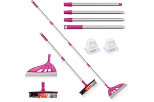 BURFERLY Magic Silicone Broom Sweeper, Multifunction Household Squeegee for Floor Cleaning, Bathroom, Pet Hair, Dog Broom Brush Set Pink