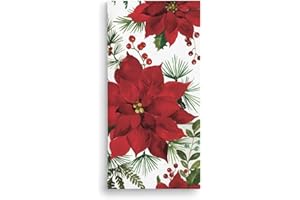 48 Christmas Poinsettia Guest Napkins Disposable Paper Holly Dinner Hand Napkin Towel for Home Kitchen Wedding Winter Holiday