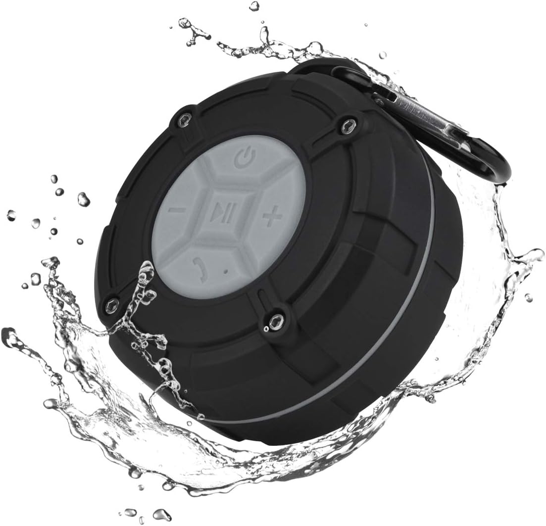 BACKTURE Waterproof Speaker Bluetooth Shower Speaker IPX7 Portable Mini Wireless Outdoor Speaker with Suction Cups, Microphone,Hands Free Speaker Phone (Grey)