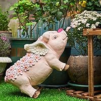 Shirleyle-Hohar House/Dwelling Garden Ornament Courtyard Flower Pot Cartoon Pink Pig Ornaments with Wings Garden Decoration Succulent Green Dill Flower Pot Decoration for Home Garden Path Lawn