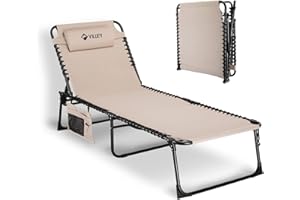 VILLEY Oversize Chaise Lounge Outdoor, Heavy-Duty Folding Lounge Chair for Outside, Portable Trifold Beach Lounger with 5 Adjustable Positions for Outdoor, Patio, Beach, Lawn, Backyard, Camping -Beige