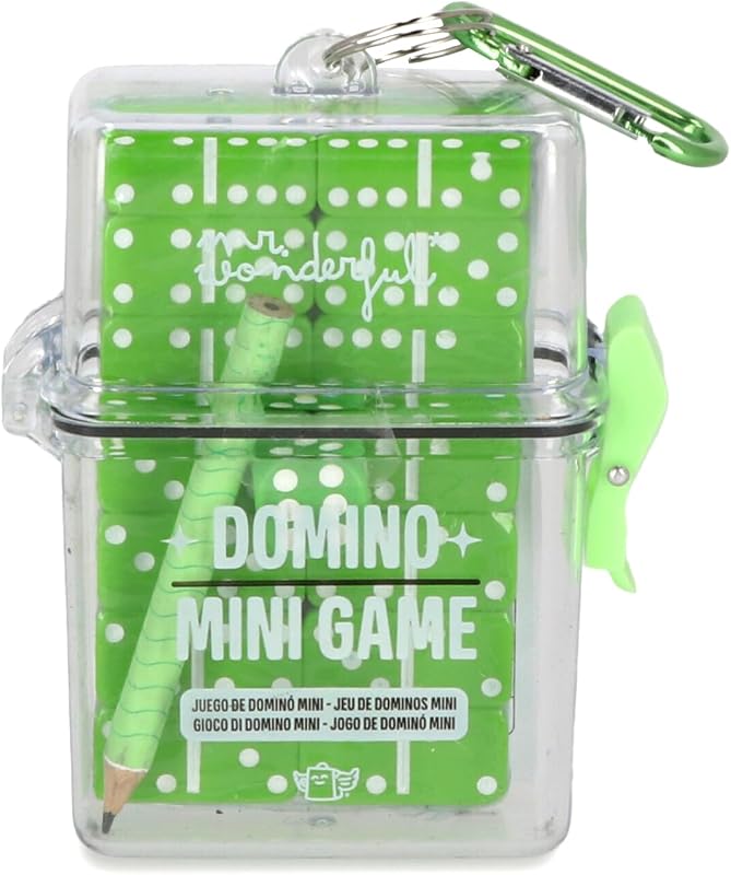 Mr.Wonderful - Juego de dominó mini - Juego de Viaje - ¡Diversión en cualquier parte! - Clásico juego del dominó, en versión mini - Contiene 28 fichas + 1 lápiz + 1 tabla para anotar los puntos