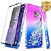 Galaxy S9 Case w/[Full Coverage Screen Protector HD Clear], NageBee Glitter Liquid Quicksand Waterfall Floating Flowing Sparkle Shiny Bling Diamond Girls Cute Case -Purple/Blue