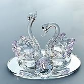 Venusorn Handcrafted Crystal Swan Figurine Sculpture with Accents, Decorative Glass Collectible,Birthday, Party, Study Room, Window, Gift (Pink)