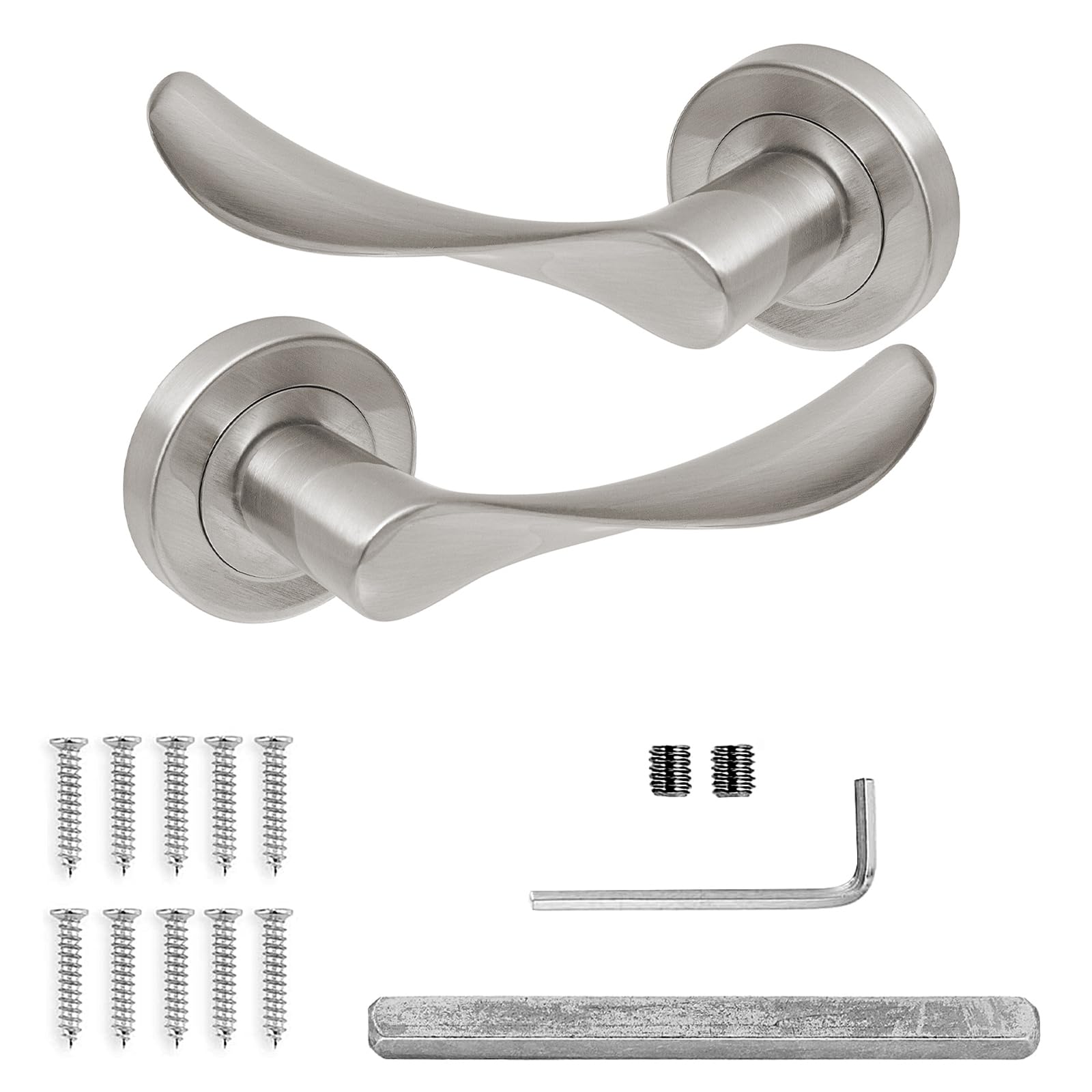 Decoranddecor Brushed Chrome Door Handle Levers Aluminium Alloy Handles Lever with Fixings and Accessories — image 1