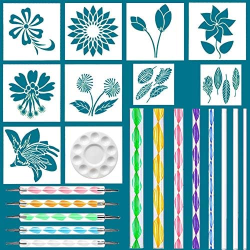 Mandala Rock Dotting Tools Art Painting Tools Set, Mandala Stencils, Paint Tray, 8 Acrylic Rods, 5 Double Sided Ball Stylus Dotting Tools for Painting Nail Drafting Notebook Scrapbook Art Craft (D)