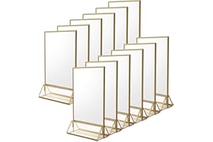 NIUBEE 12Pack 4 x 6 Clear Acrylic Wedding Table Number Holder Stands with Gold Borders, Double Sided Gold Picture Frames Sign Holder for Restaurant Table Menu Recipe Cards Photo Display