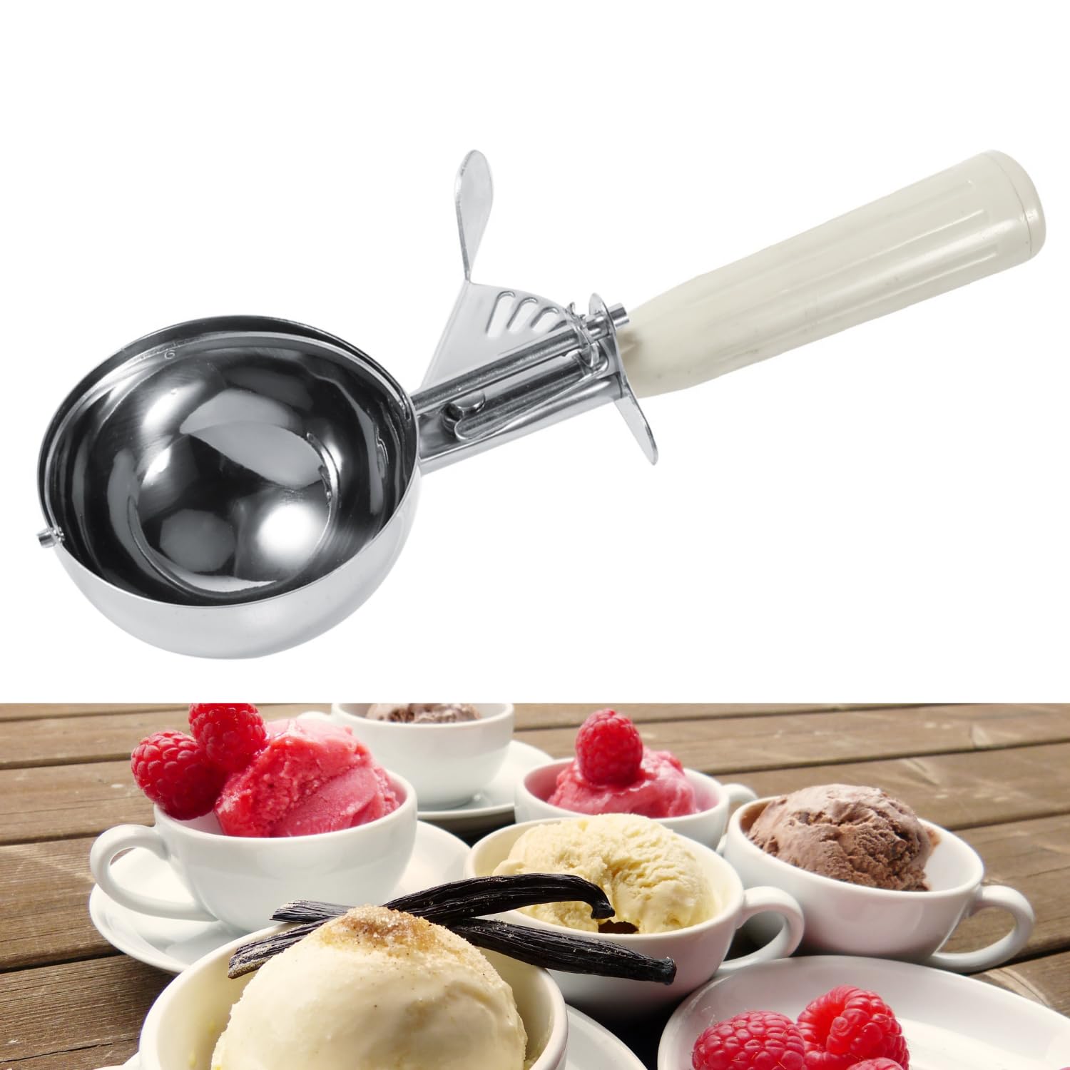 VIFERR Ice Cream Scoop Stainless Steel Cookie Scoop with Easy Trigger Release Ice Ball Spoon with Plastic Handle for Meatball Mashed Potatoes Melon Balls (6.8CM)