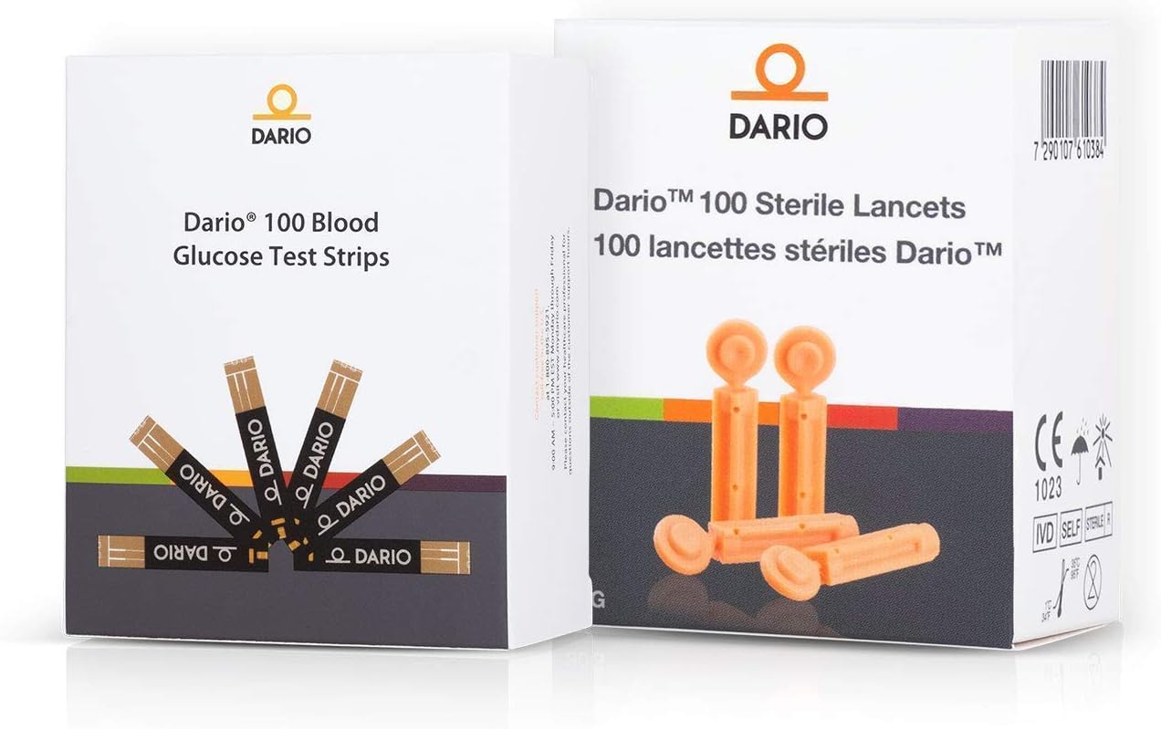Dario Test Strips and Lancets Bundle Set (100 of Each) for Your Dario Blood Sugar Level Smart Monitoring Kit for Diabetes Care: Health & Personal Care