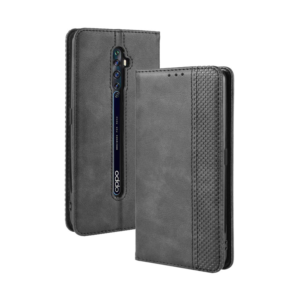 XINNI Protective Phone Case for Oppo Reno2 Z(Reno 2Z), PU/TPU Vintage Flip Leather Shockproof Cover Magnetic Book Style Wallet, Black — image 1