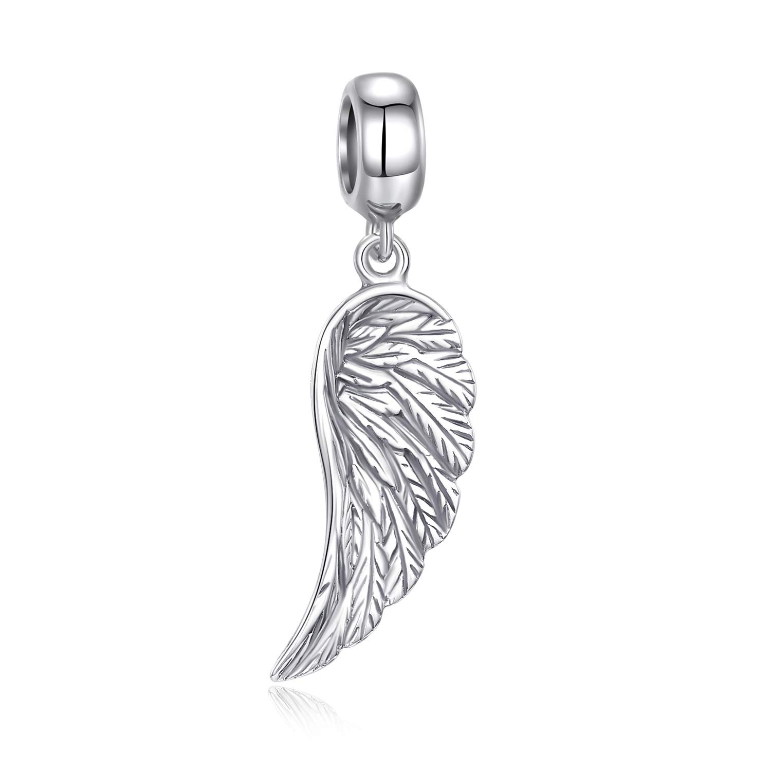 Guardian Angel Wing Charm Sterling Silver Feather Pendant Bead for European Style Bracelet