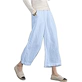 ECUPPER Womens Cotton Cropped Pants Wide Leg Trousers | Casual, Plus Size, Elastic Waist, Capri, 100% Cotton, Loose Fit, High Rise Waist, Lounge Pants