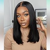 ISEE 9x6 Tpart Bob Straight Glueless Wigs Human Hair Pre Plucked Pre Cut 180% Density Drawstring Wig Human Hair Lace Front Wigs for Black Women Natural Color 12 inch